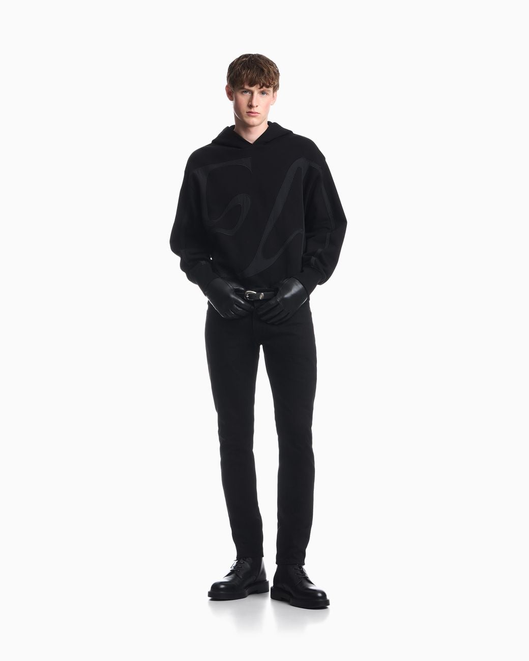 Emporio Armani Black French Terry Jersey Hoodie With Oversized Ea Embroidery for men