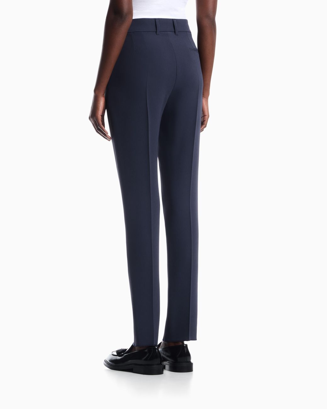Emporio Armani Blue Cady Crêpe Trousers With Belt Loops And Rib