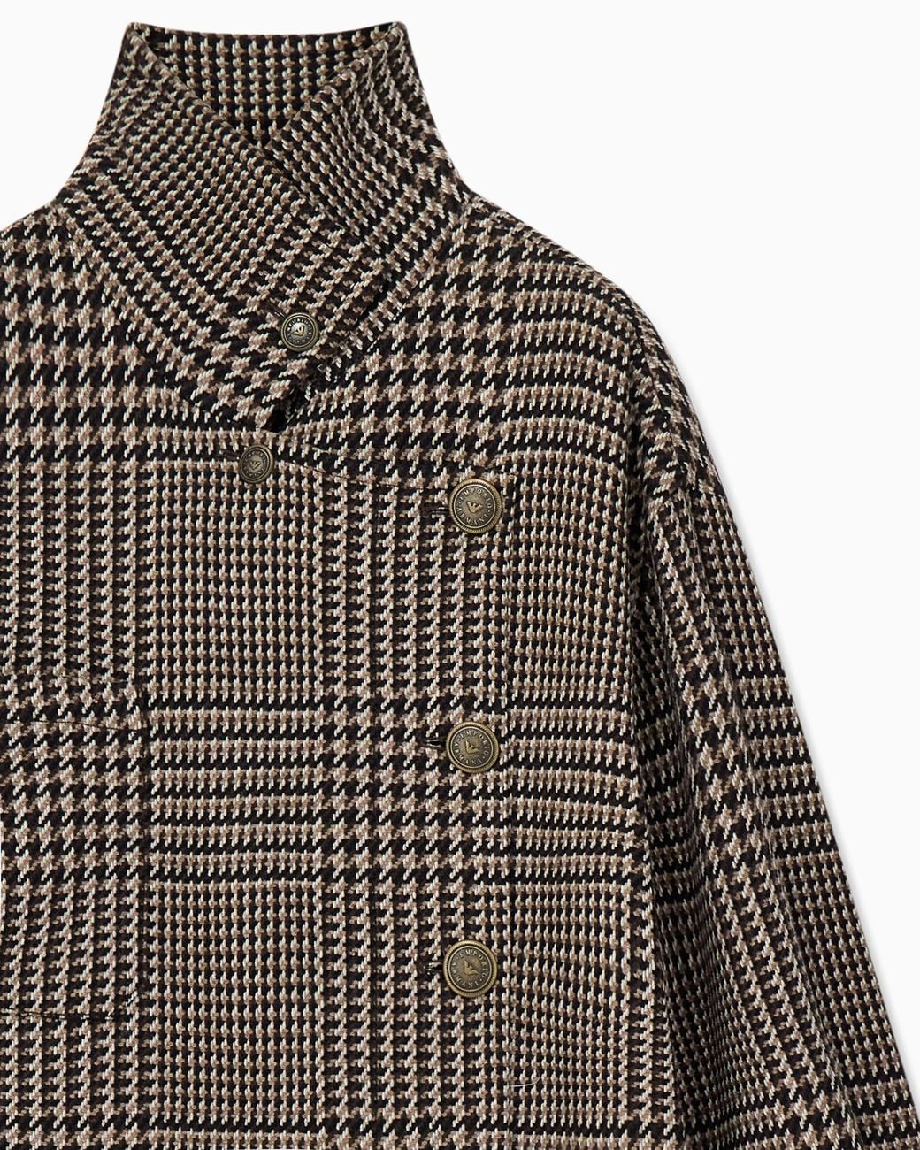 Emporio Armani Brown Prince Of Wales Tweed Coat