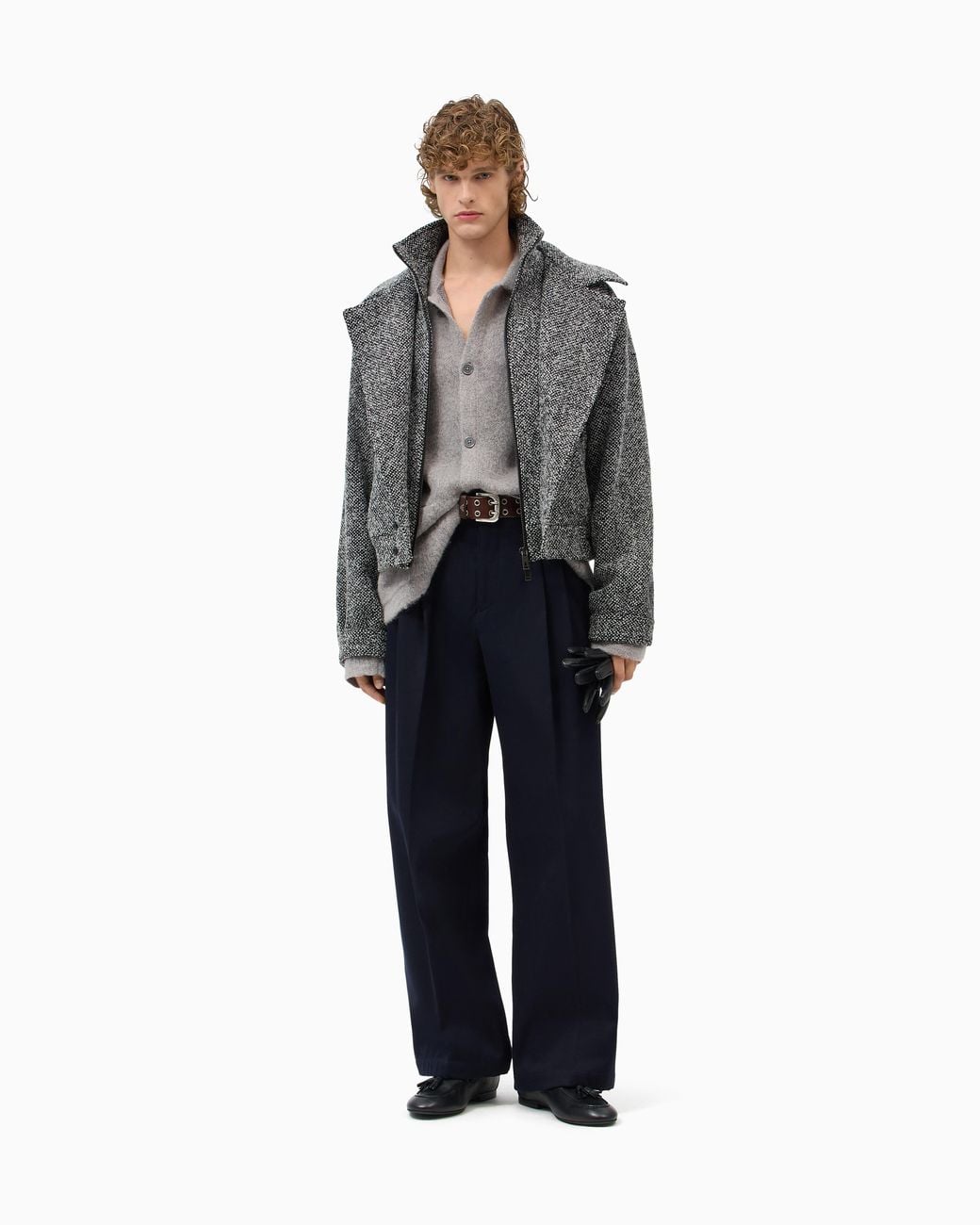 Emporio Armani Gray Herringbone Wool Blend Jacket With A Front Zipper Closure for men