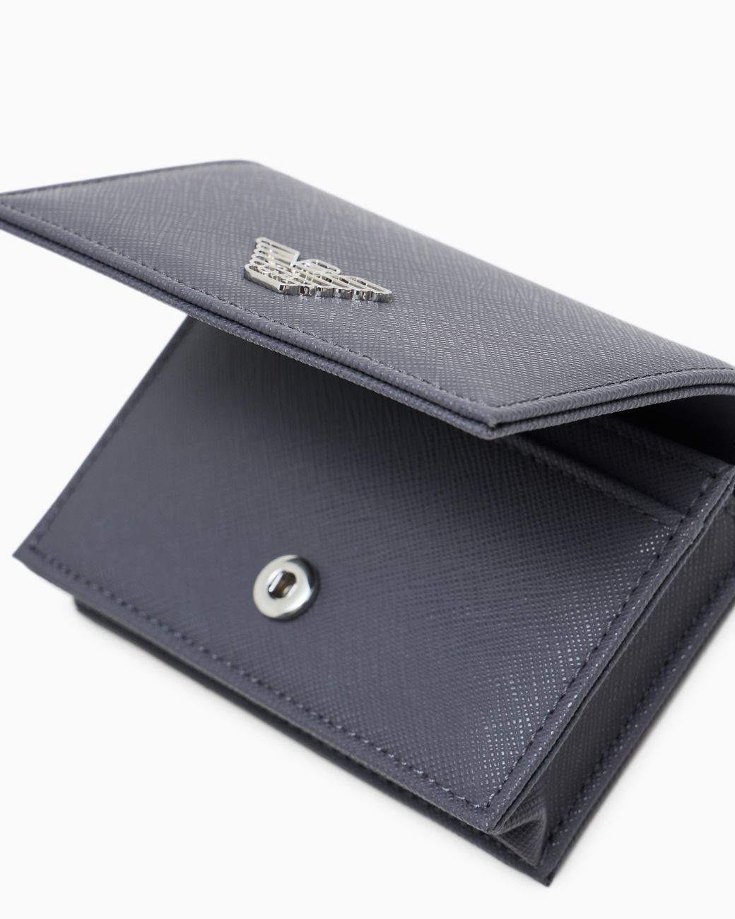 Emporio Armani Blue Saffiano Leather Card Holder With Flap And Eagle Plate for men
