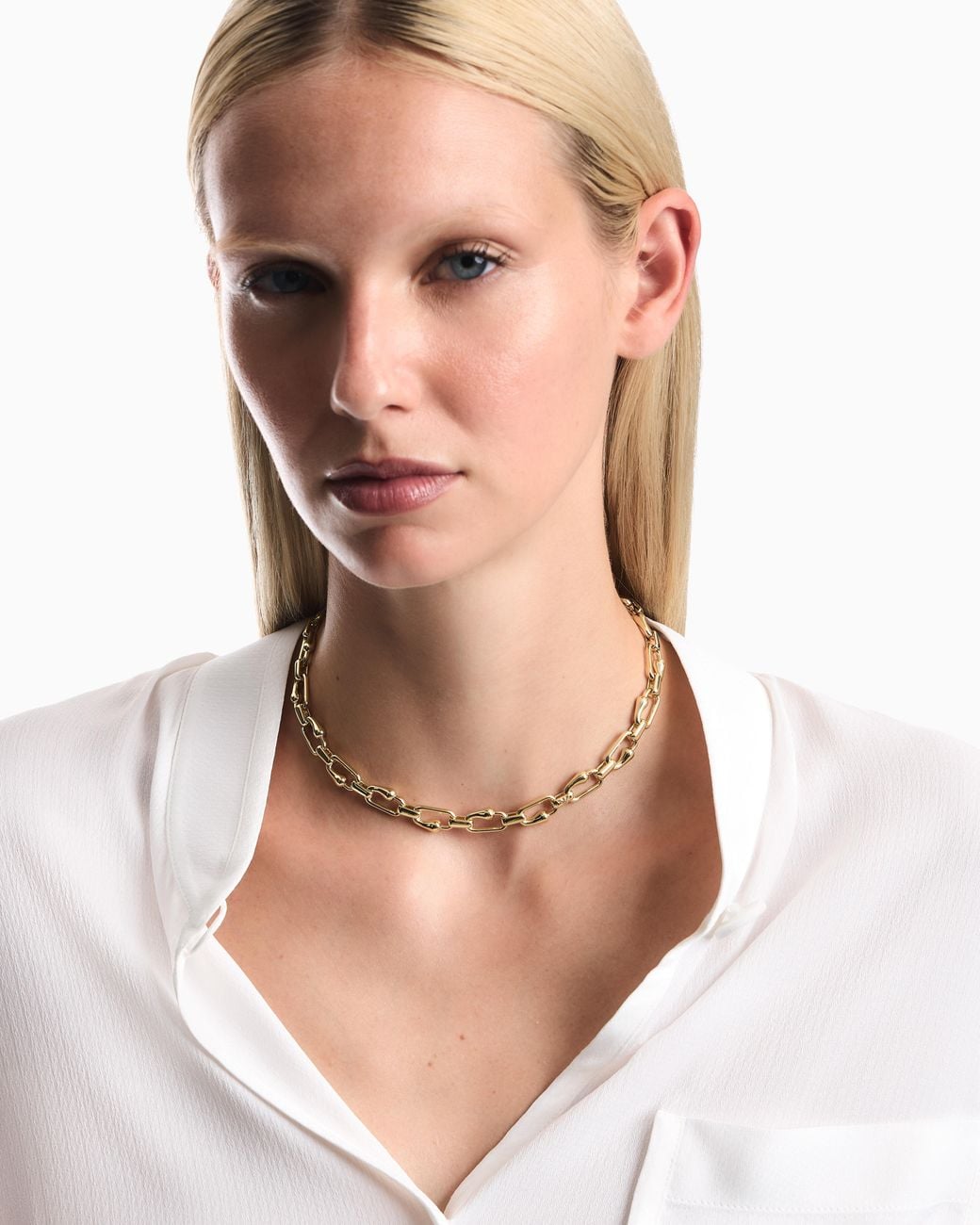 Emporio Armani White Tone Brass Chain Necklace