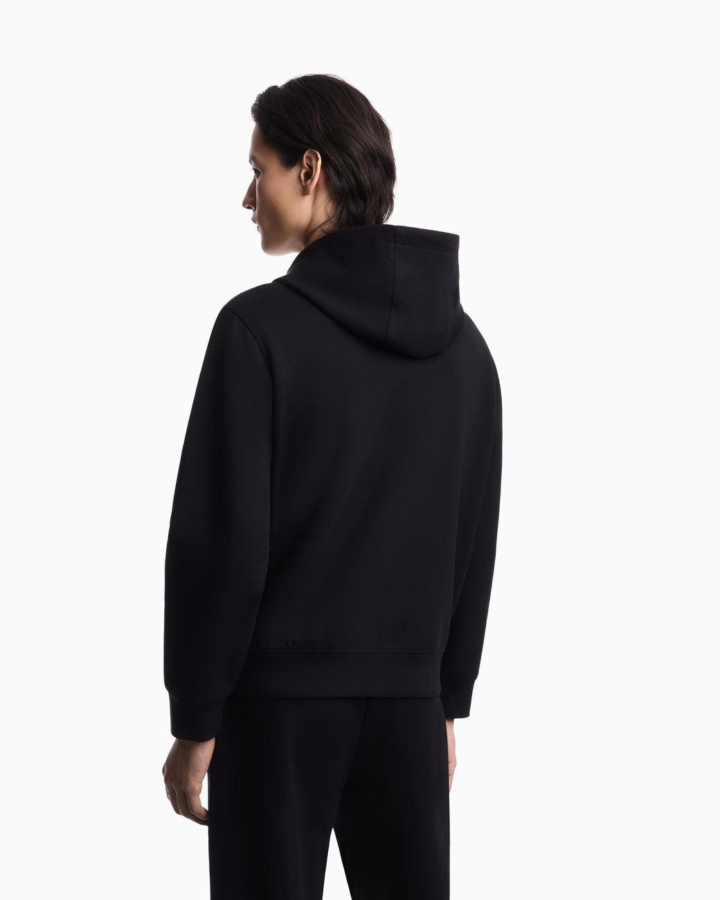Emporio Armani Black Double Jersey Zip-Up Hooded Sweatshirt With Ea Logo Embroidery for men