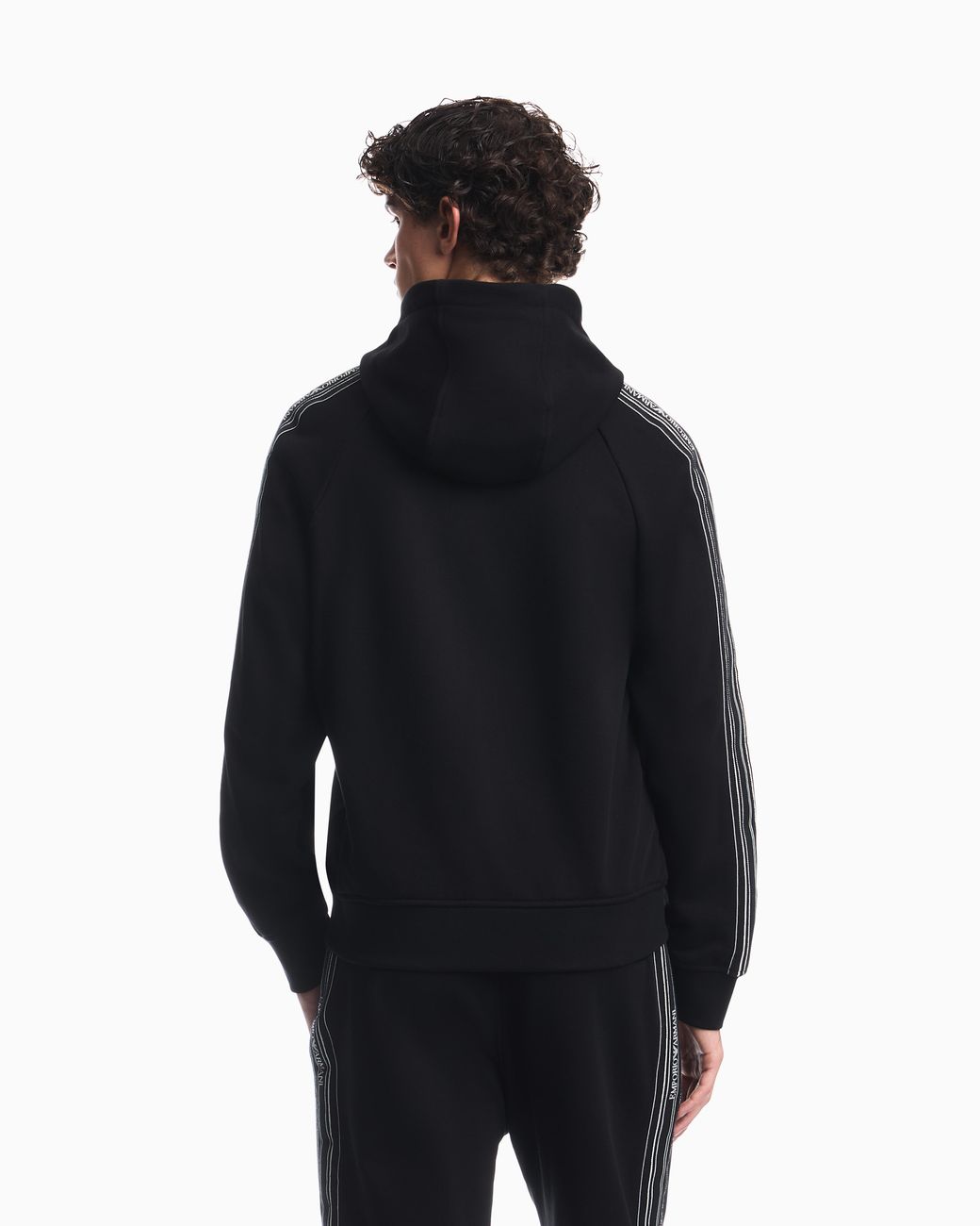 Emporio Armani Blue Hooded Zip Sweatshirt With French Terry Jersey Stripes for men