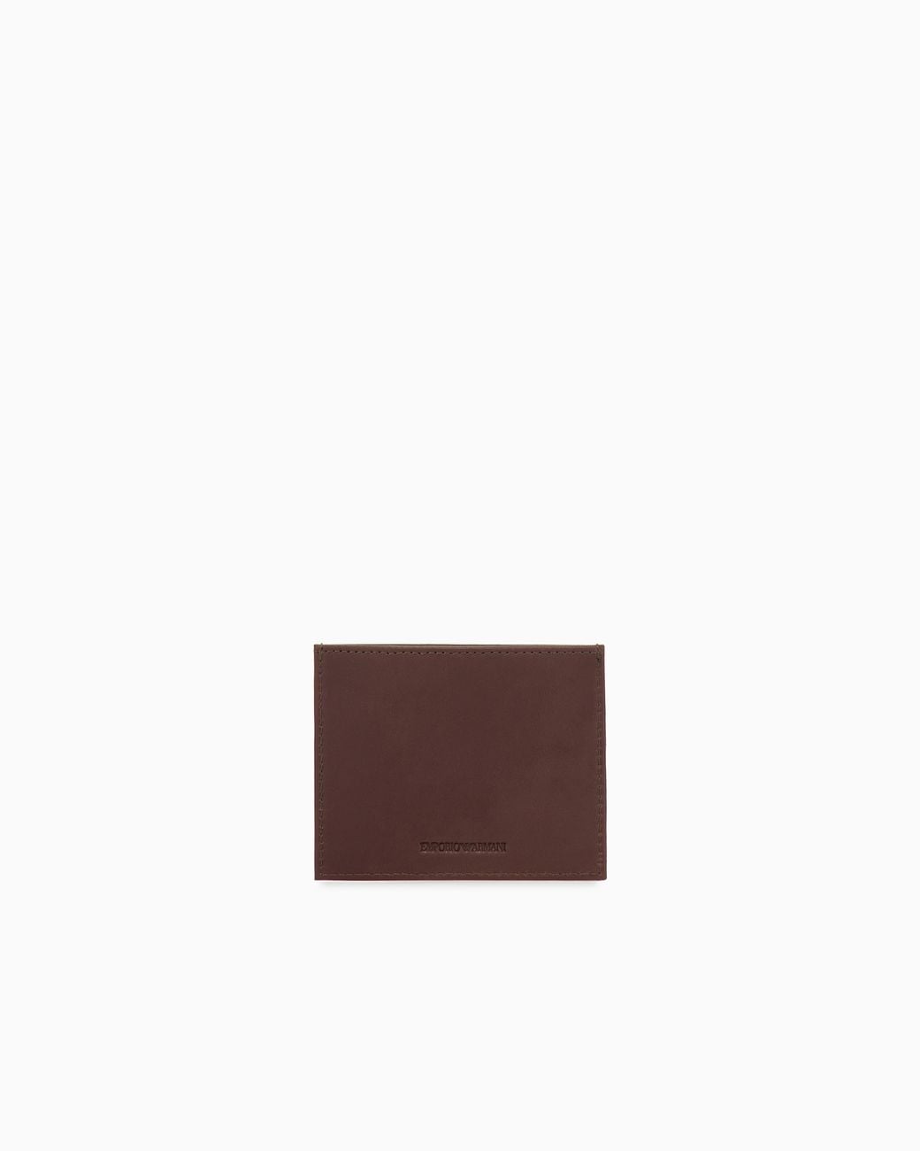 Emporio Armani Brown Smooth Leather Card Holder With Metal Logo Plaque for men