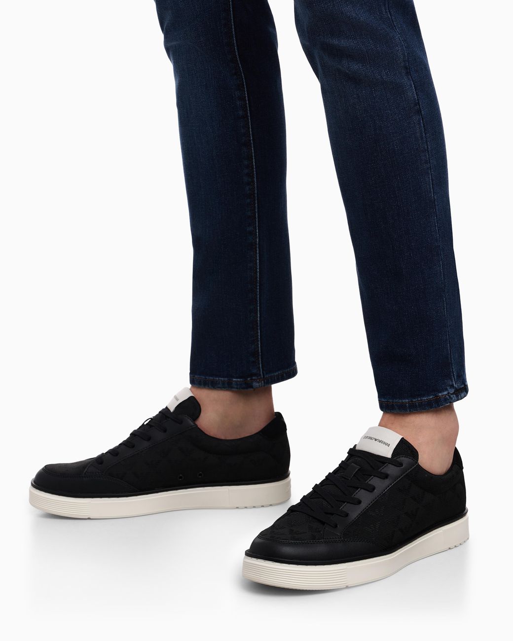 Emporio Armani White Jacquard Sneakers With An All-Over Eagle for men