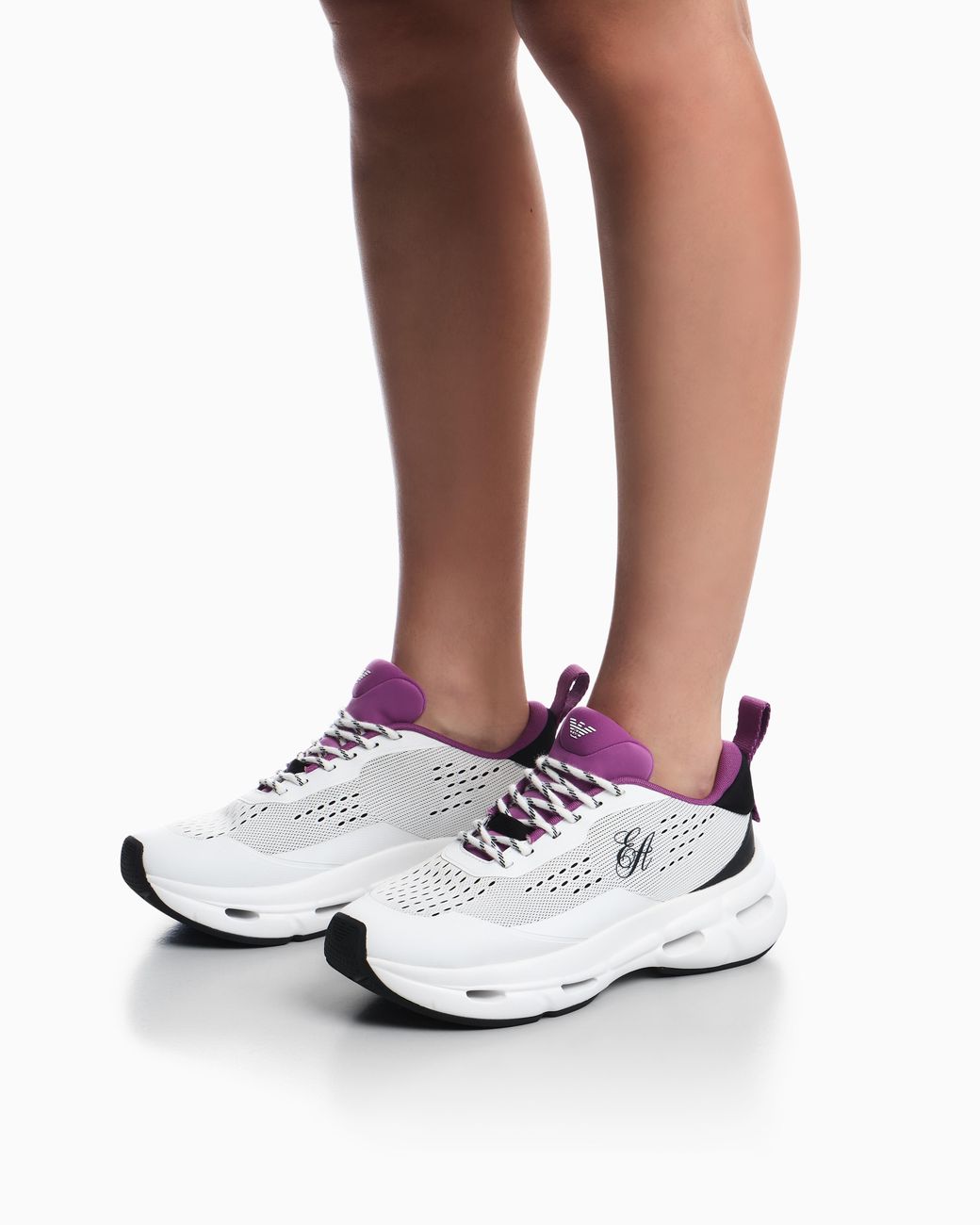 Emporio Armani White Breathable Mesh Sneakers With A Thick Cushioned Rubber Sole