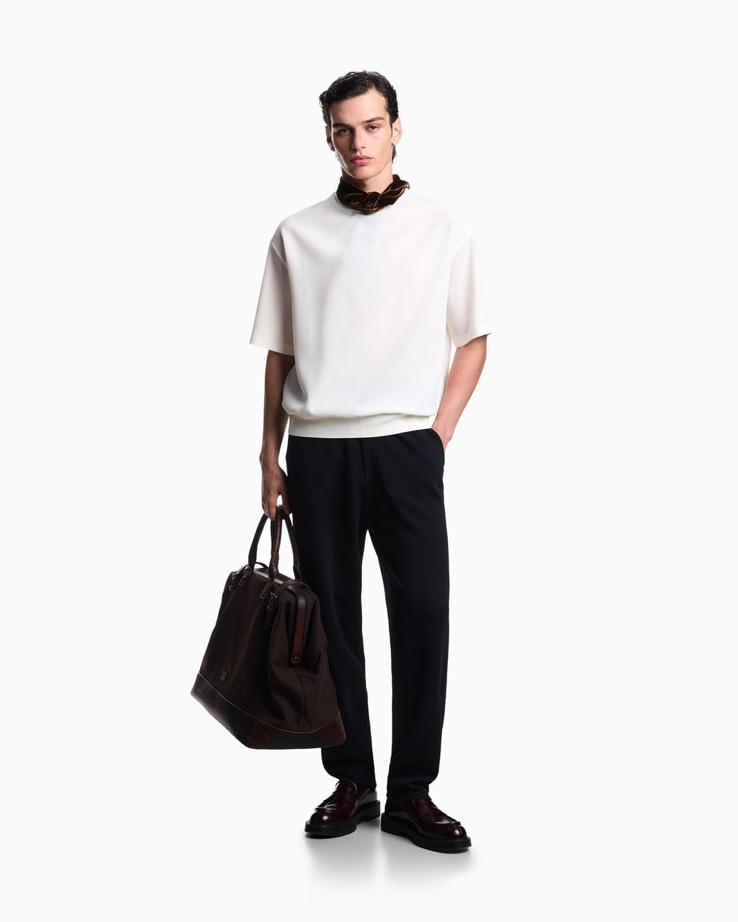 Emporio Armani White Icon 3D Piqué-Effect Crêpe Jersey T-Shirt for men