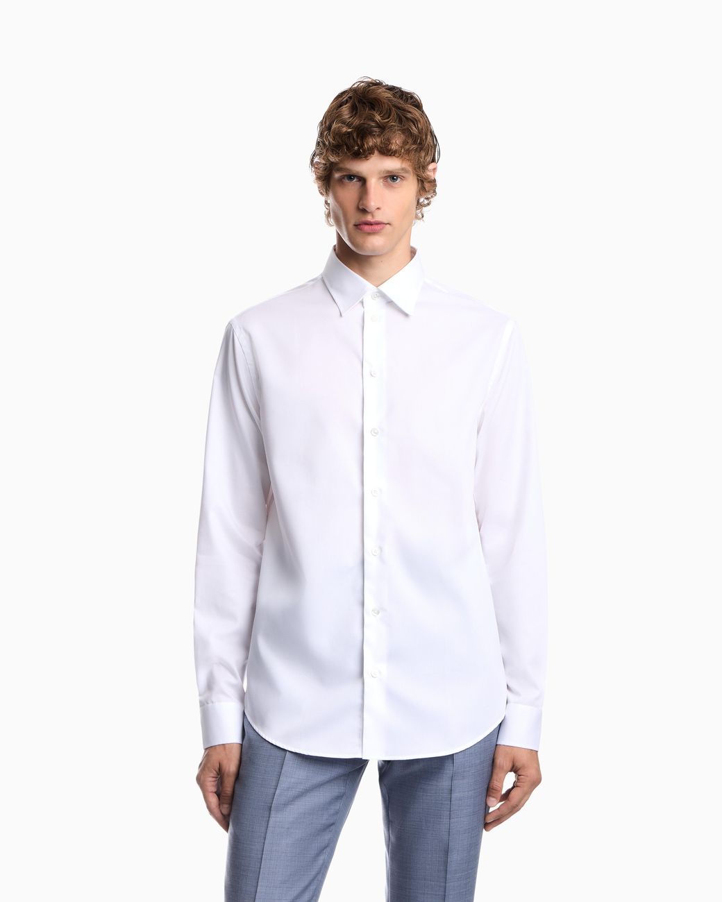 Emporio Armani White Cotton Dress Shirt With A Pointed Collar And Buttoned Cuffs for men