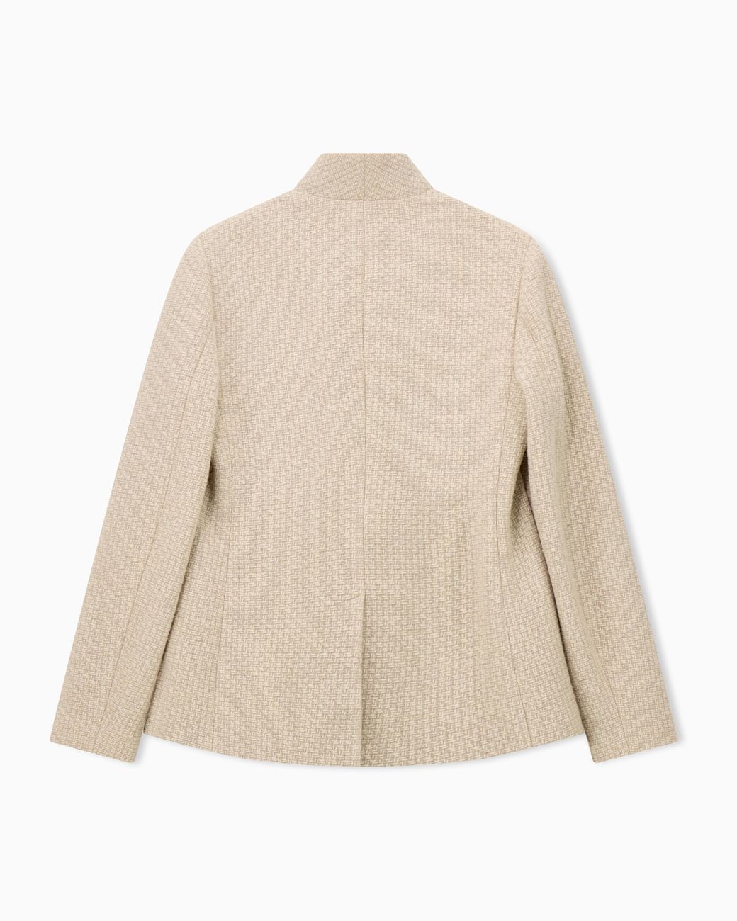 Emporio Armani Natural High-Neck Virgin Wool Blazer With A Jacquard Knit Effect