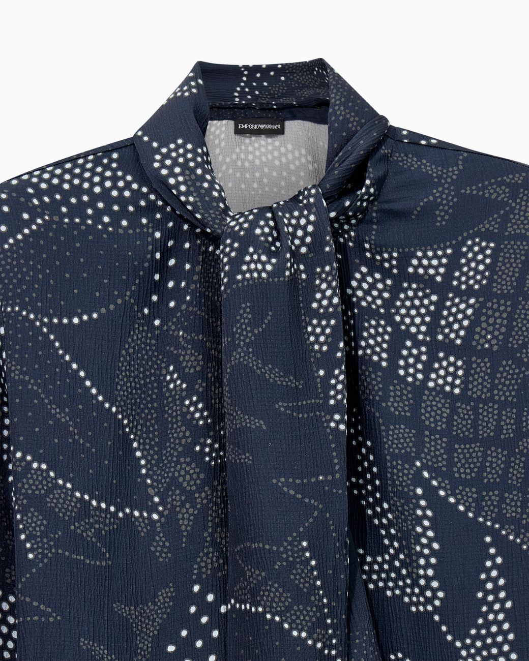 Emporio Armani Blue Creponne Shirt With Dotted Floral Print And A Neck Tie