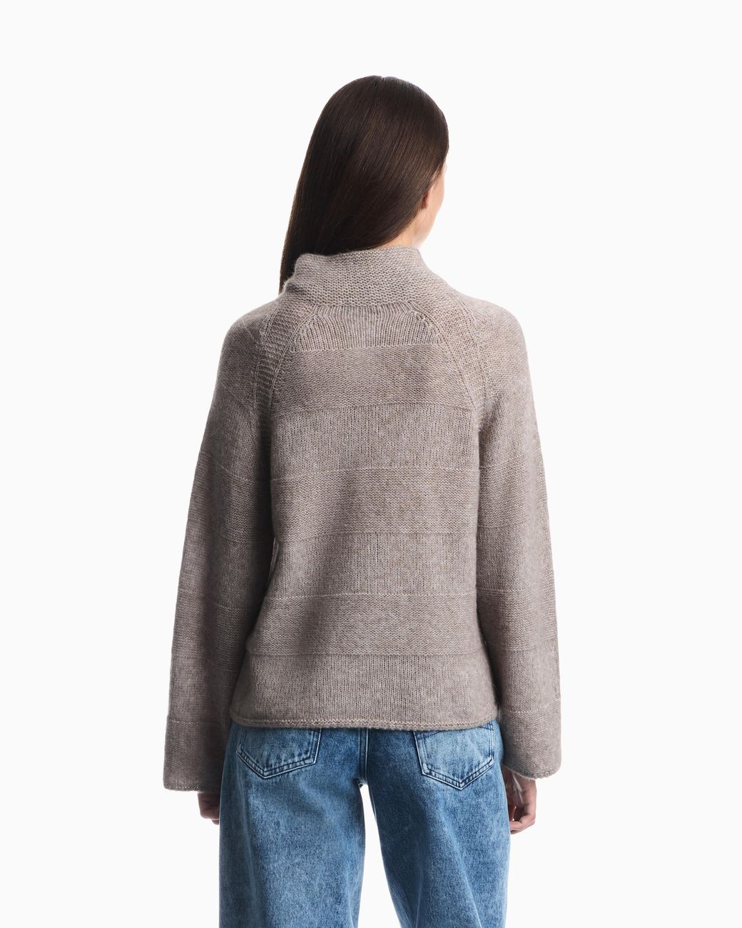 Emporio Armani White High-Neck Plain And Reverse Knit Sweater