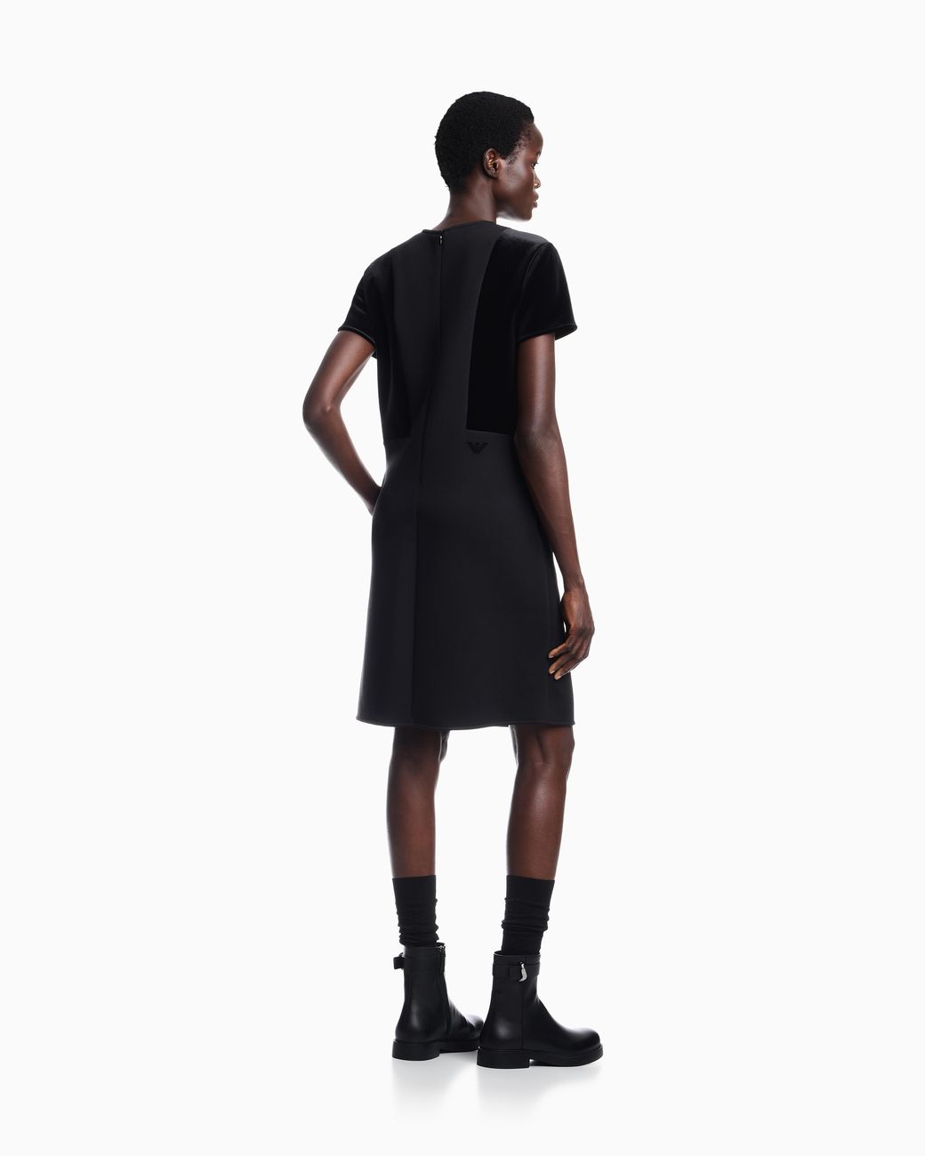 Emporio Armani Black Double Jersey Dress With Chenille Tape Travel Essential