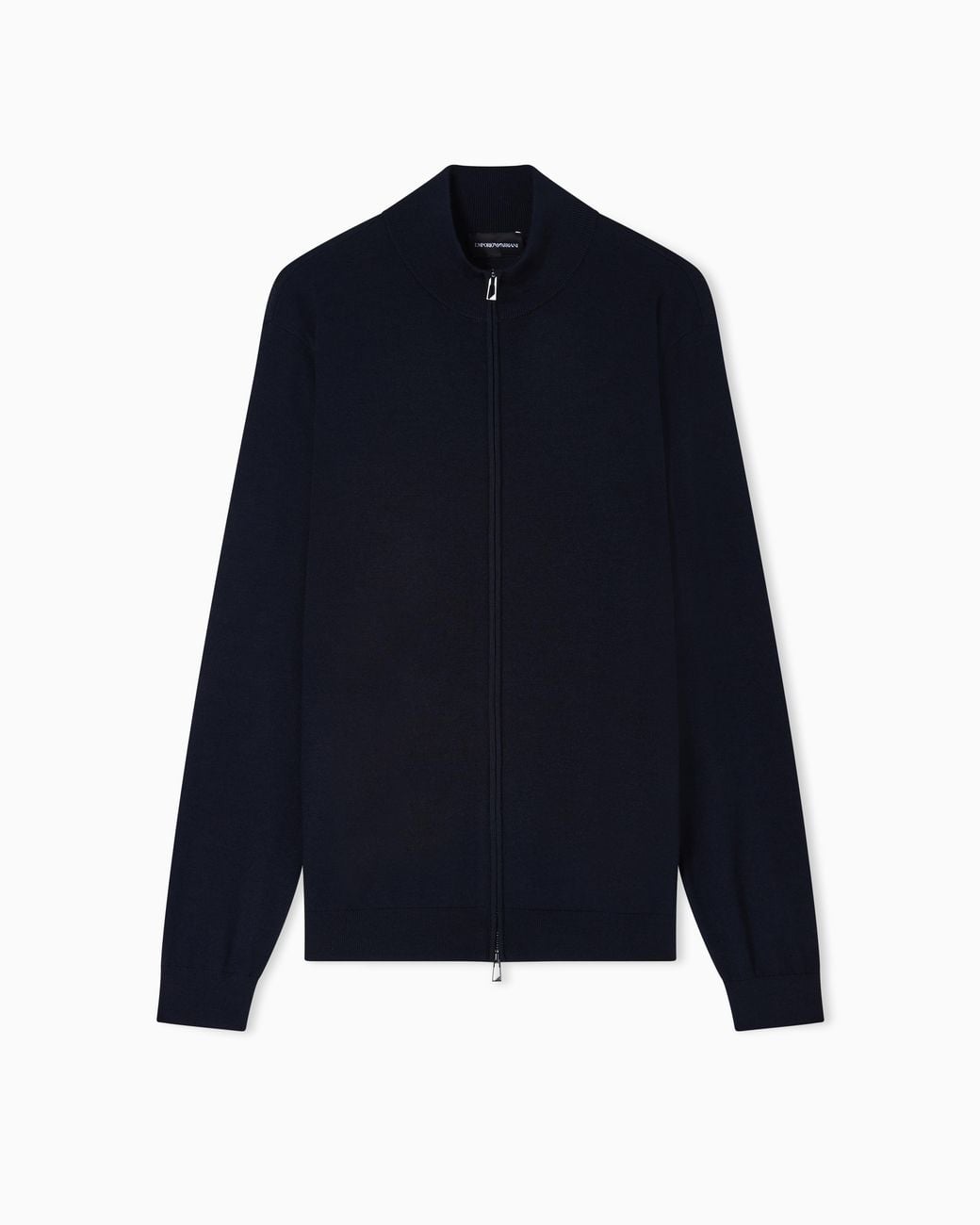 Emporio Armani Blue Plain-Knit, Virgin-Wool Full-Zip Cardigan for men