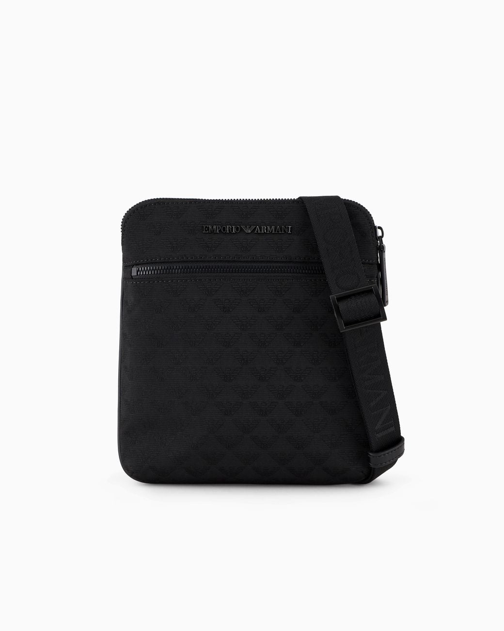 Emporio Armani Black Nylon Bag With Flat Jacquard Motif And Zip Essential for men
