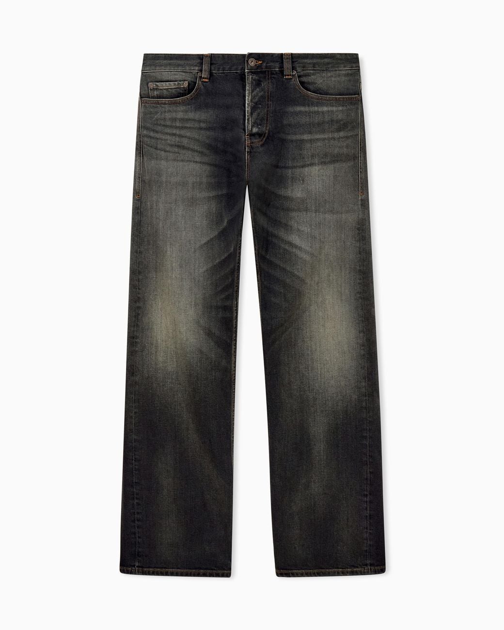 Emporio Armani Gray Straight-Leg Five-Pocket Denim Jeans With A Faded Effect for men