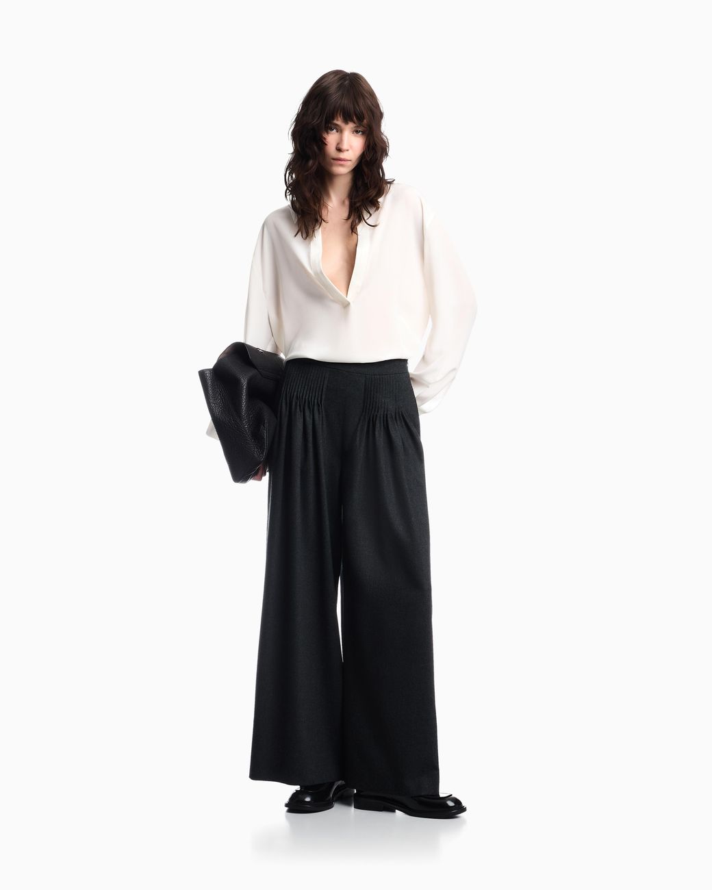 Emporio Armani White Silk Crepe De Chine Shirt With A Concealed Button Placket