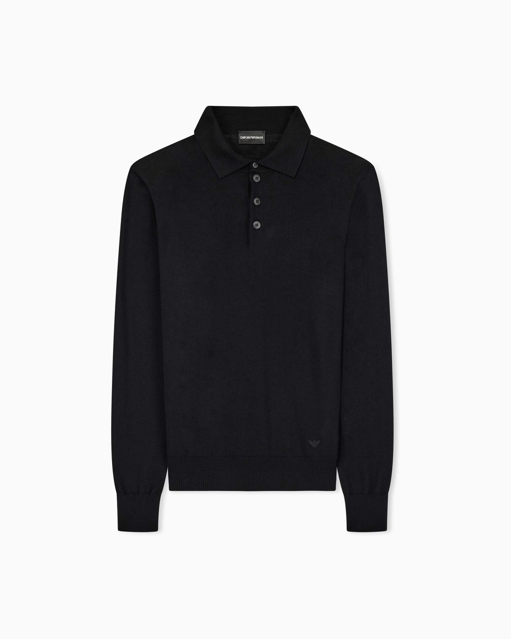 Emporio Armani Black Pure Virgin-Wool Jumper With Polo-Shirt Collar for men