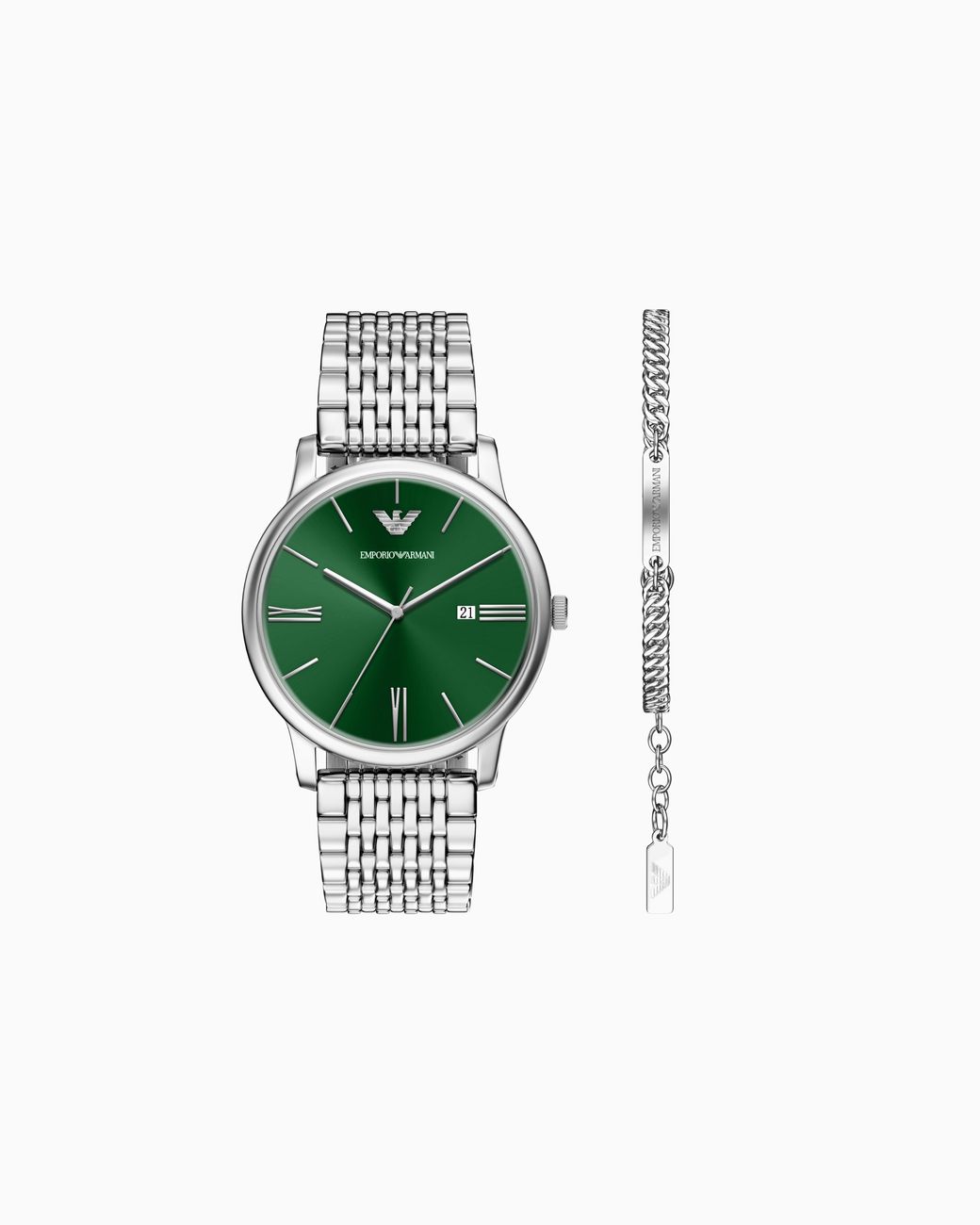 Emporio Armani Green Quartz Watch And Bracelet Set for men