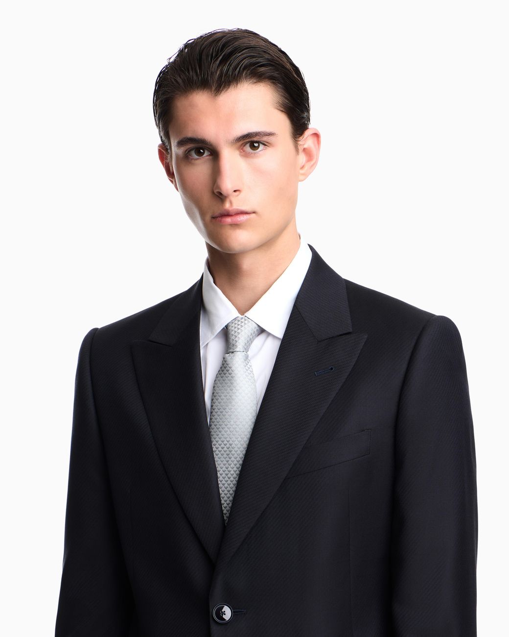 Emporio Armani White Pure Silk Tie With Jacquard Monogram for men