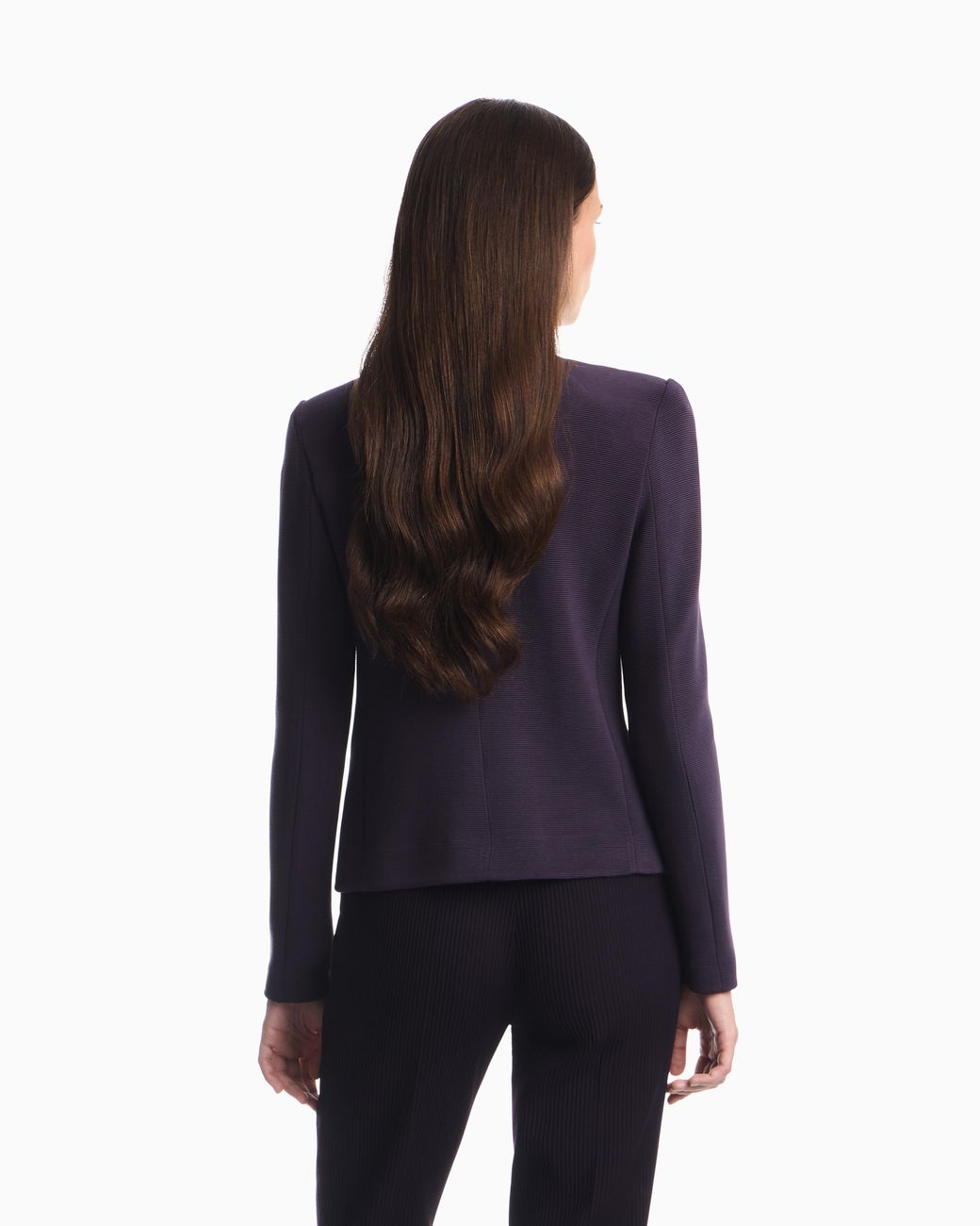 Emporio Armani Purple Slim Fit Ottoman Jersey Blazer With Round Neck And Front Zip