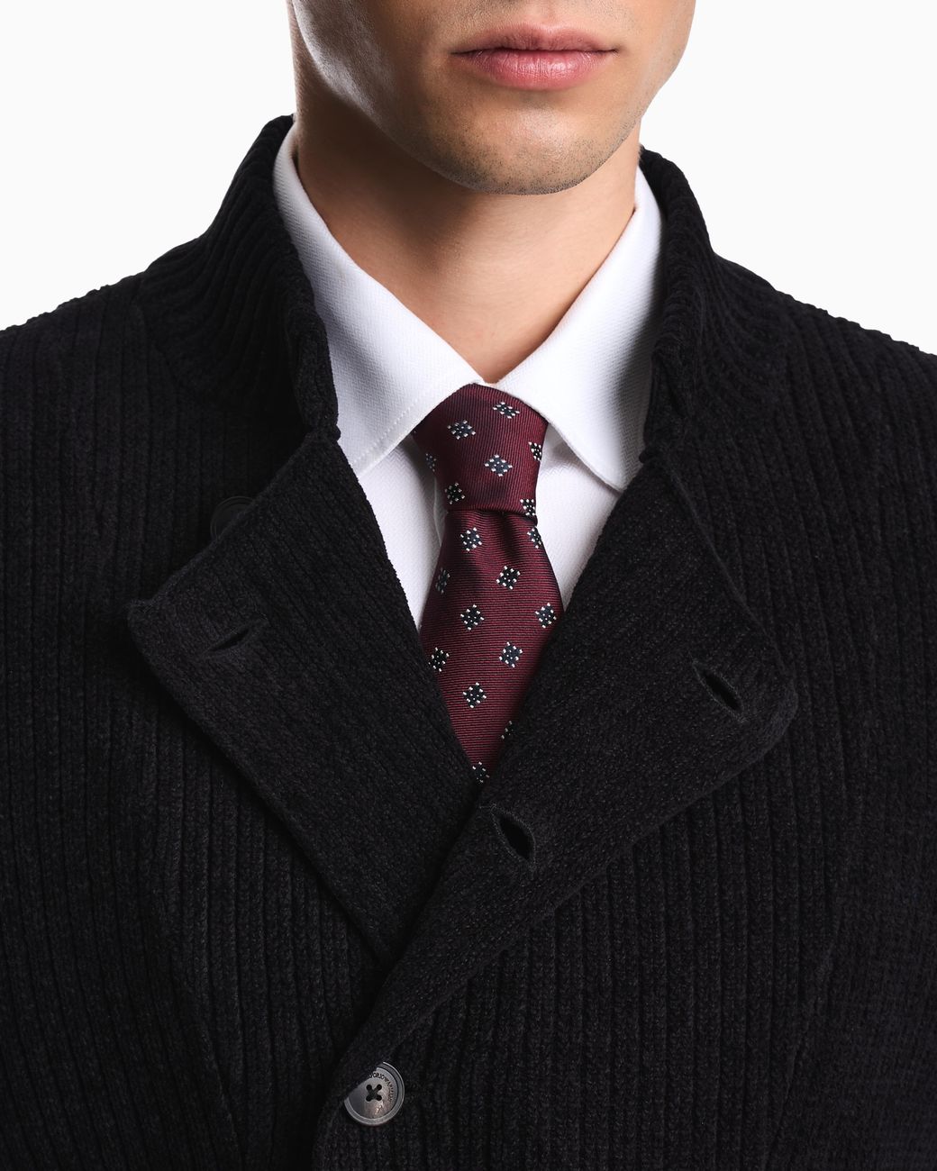 Emporio Armani Blue Signature Capsule Collection Ribbed Knit Jacket With An Off-Centre Fastening for men