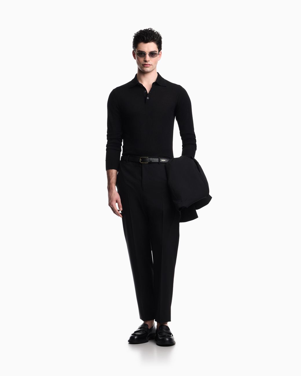 Emporio Armani Black Pure Virgin-Wool Jumper With Polo-Shirt Collar for men