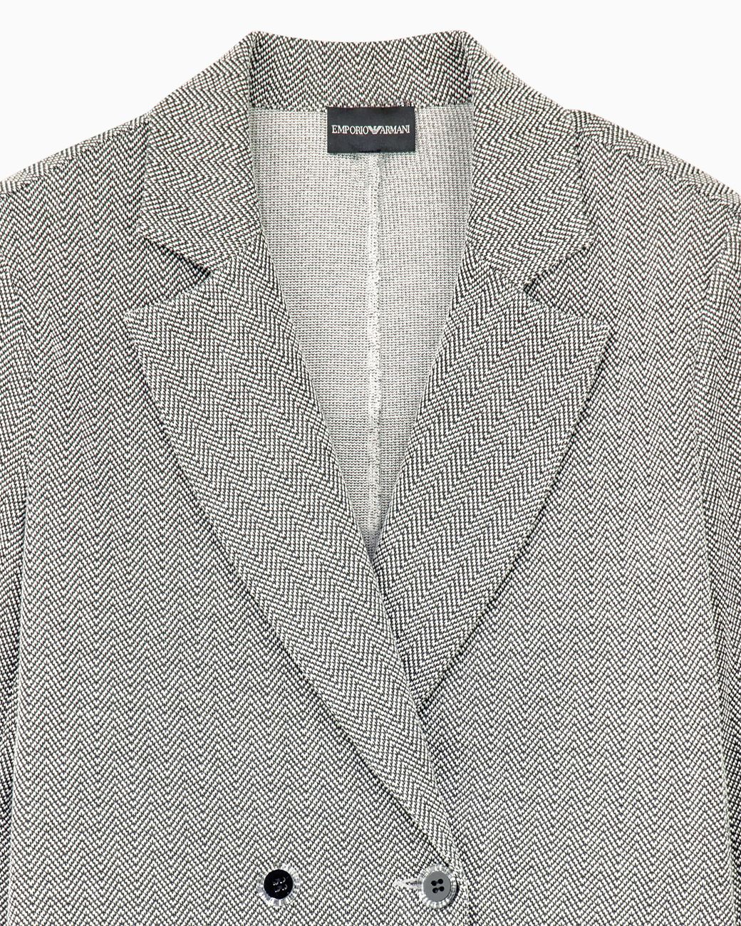 Emporio Armani Gray Double-Breasted Cotton Jersey Blazer With A Chevron Pattern