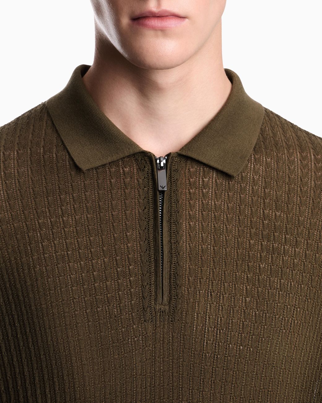 Emporio Armani Green Polo Collar Sweater for men