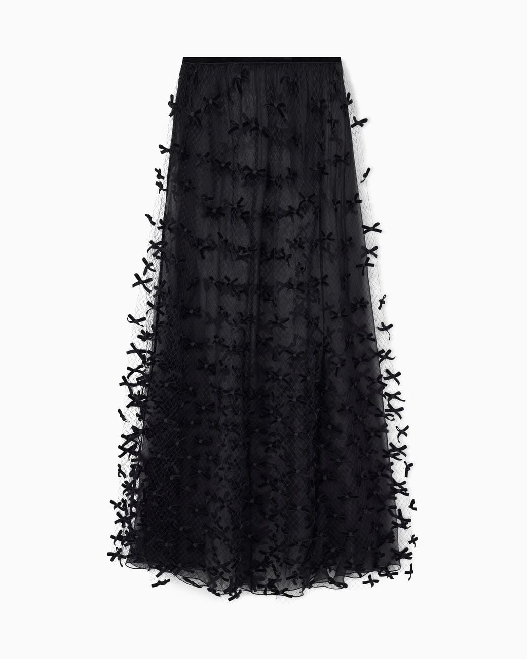 Emporio Armani Black Long Mesh Skirt With All-Over Velvet Bows