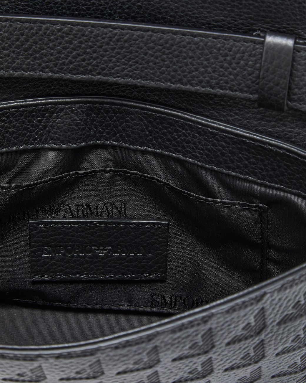 Emporio Armani Black Leather Crossbody Bag With Embossed Geometric Pattern for men