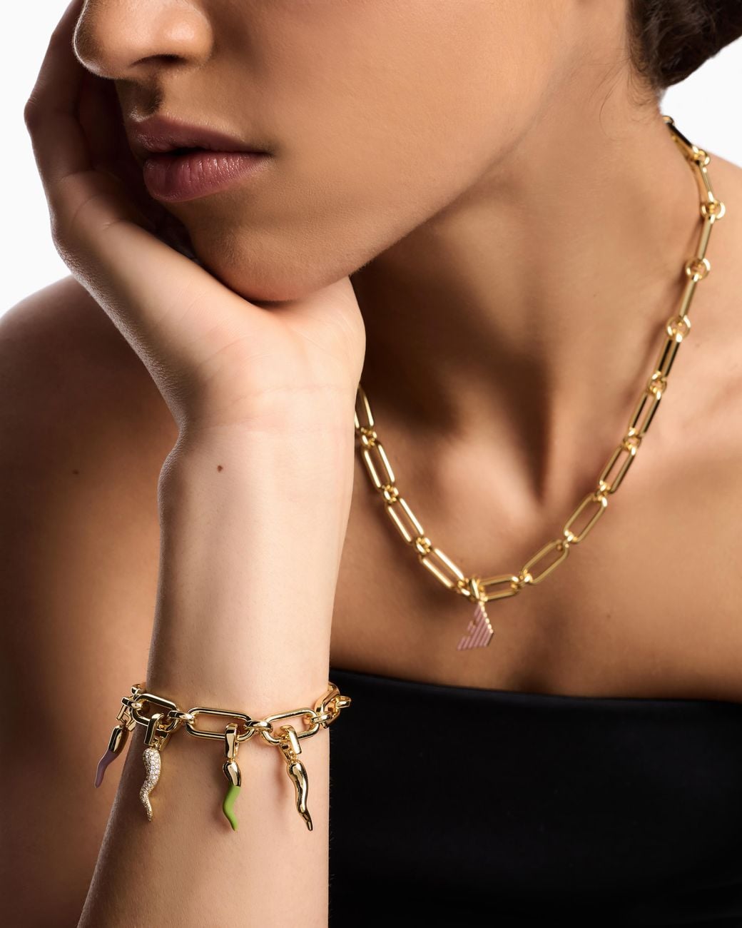 Emporio Armani Metallic Tone Brass Chain Bracelet