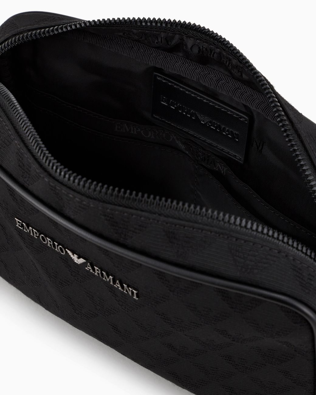 Emporio Armani Black Nylon Washbag With All-Over Jacquard Eagle for men