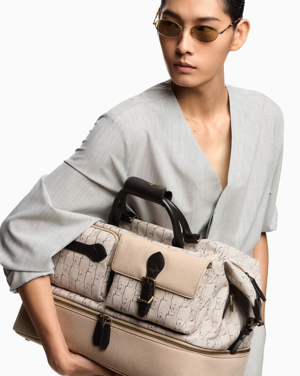 Emporio Armani Natural Holdall With Monogram Front Pockets And Bottom Compartment for men
