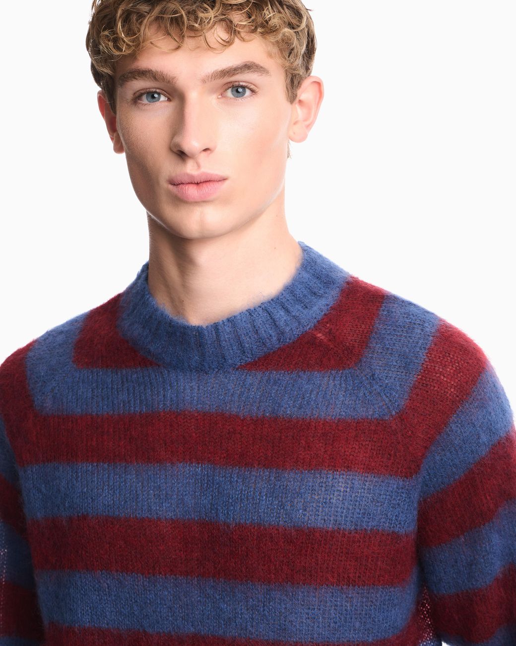 Emporio Armani Red Striped Mohair Wool Blend Sweater for men