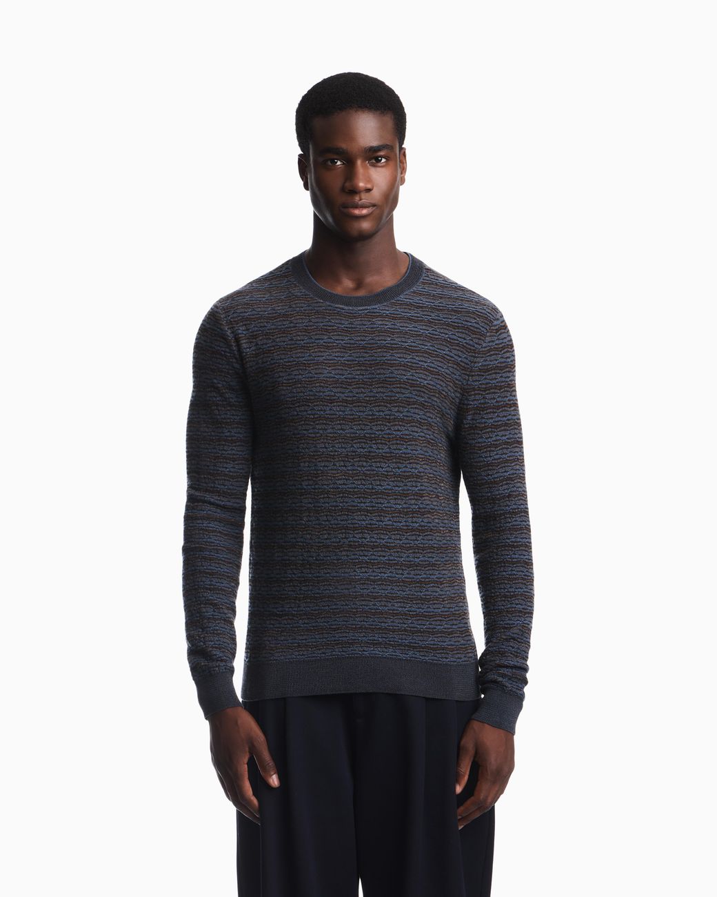 Emporio Armani Blue Signature Capsule Collection Jacquard Virgin-Wool Jumper for men