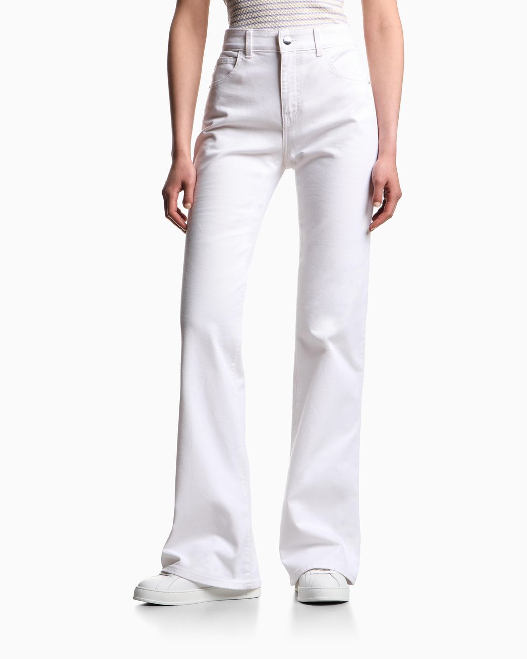 Emporio Armani White J47 Mid-Rise Flared-Hem Jeans
