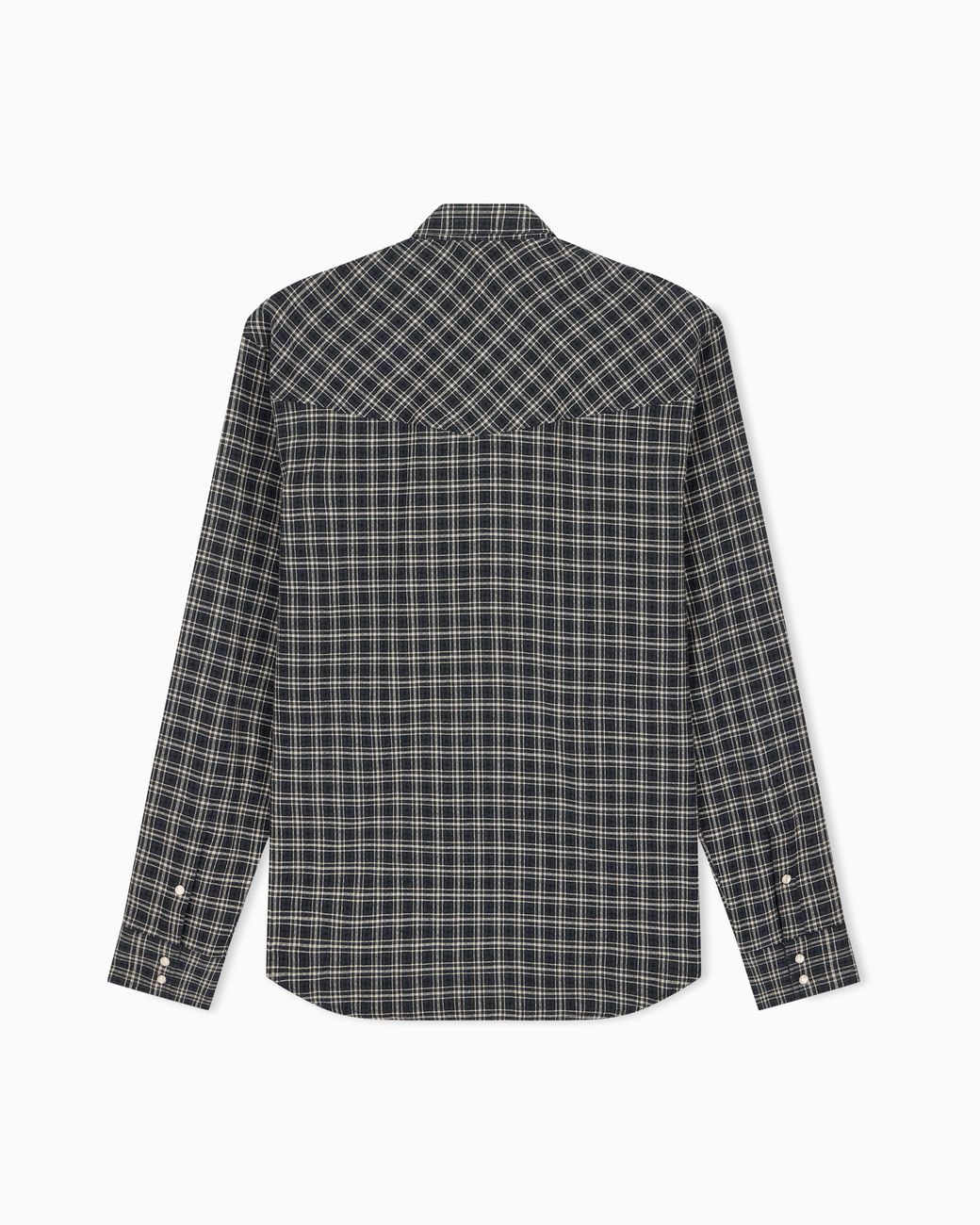 Emporio Armani Gray Long Sleeve Check Flannel Shirt With Two Chest Pockets for men