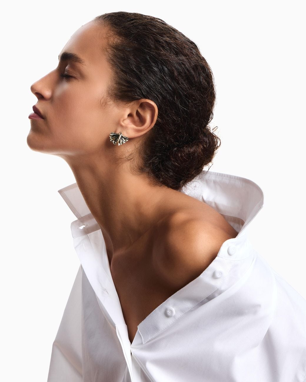 Emporio Armani White Tone Brass Stud Earrings