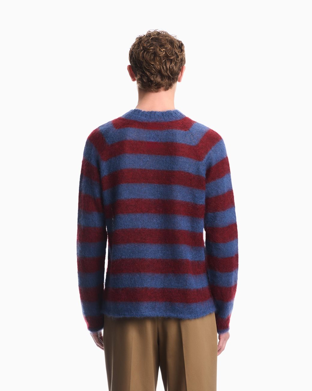 Emporio Armani Red Striped Mohair Wool Blend Sweater for men