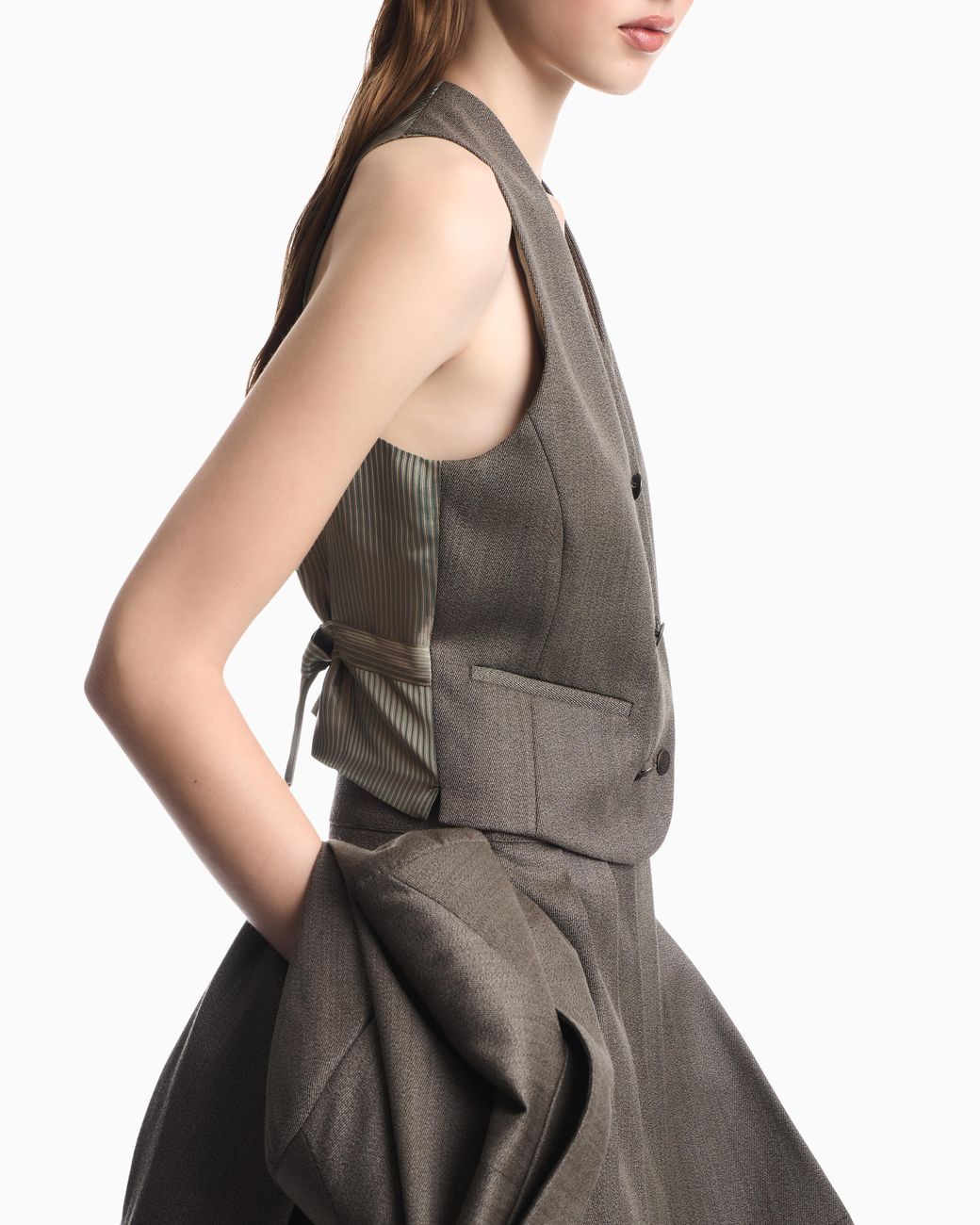 Emporio Armani Gray Double-Breasted Virgin Wool Gilet