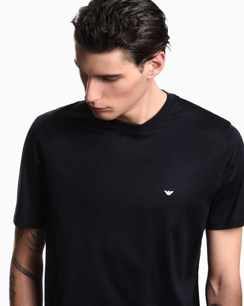 Emporio Armani Blue Jersey T-Shirt With Embroidery for men