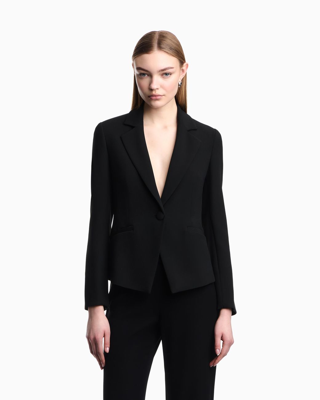 Emporio Armani Black Cady Crepe Jacket With Lapels
