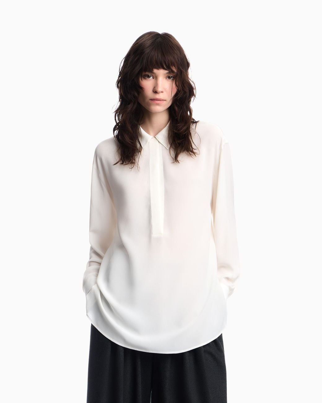 Emporio Armani White Silk Crepe De Chine Shirt With A Concealed Button Placket