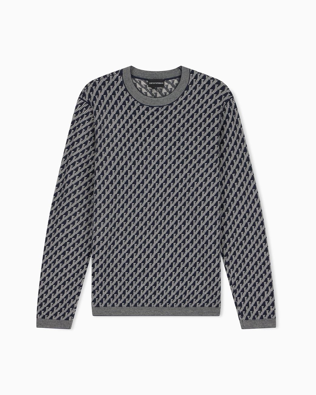 Emporio Armani Gray Jacquard Virgin Wool Sweater With All-Over Logo for men