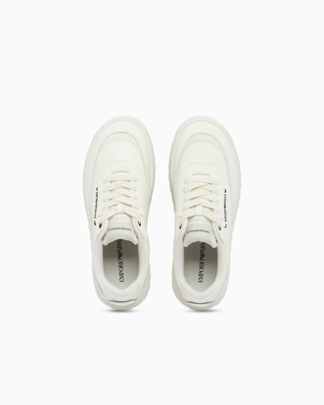 Emporio Armani White Smooth Leather Lace-Up Sneakers With A Textured Rubber Sole for men