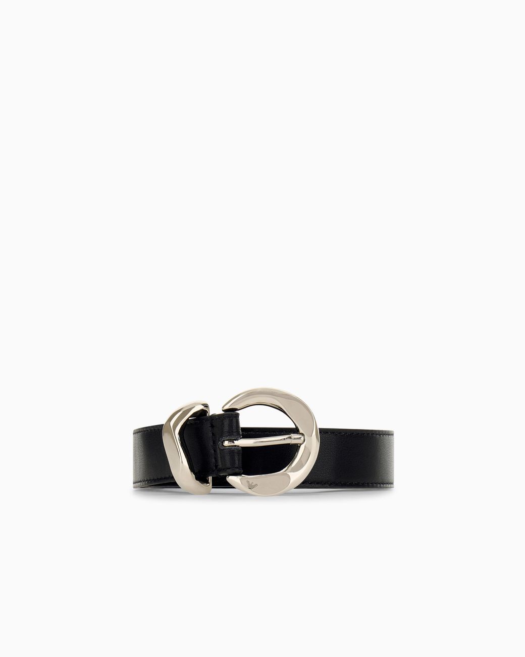 Emporio Armani White Leather Tongue Belt With A Polished Metal Buckle