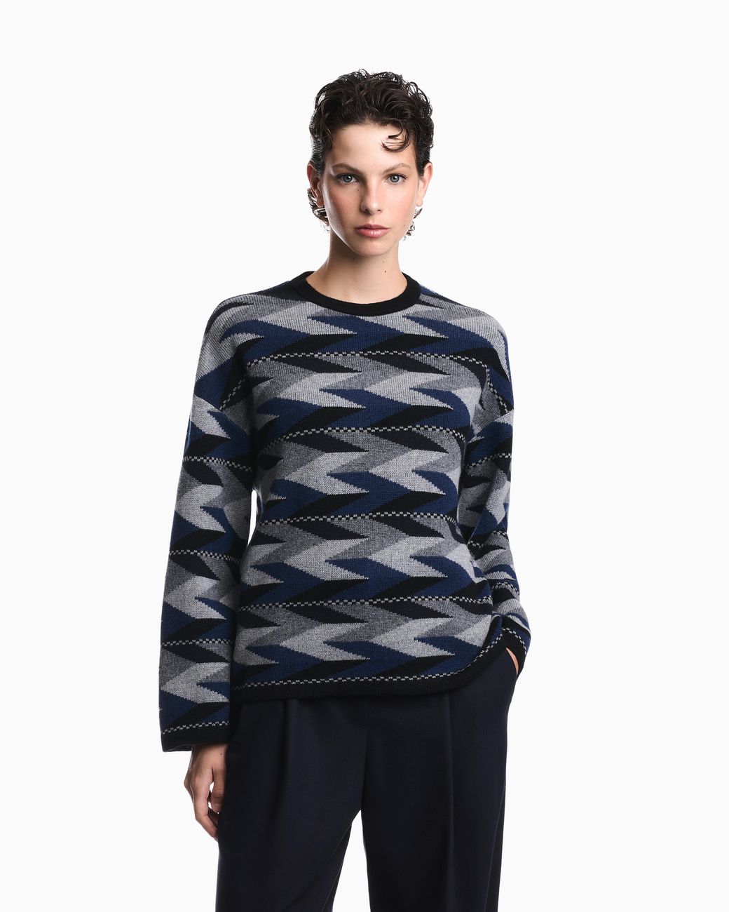 Emporio Armani Blue Wool-Blend Jacquard Jumper