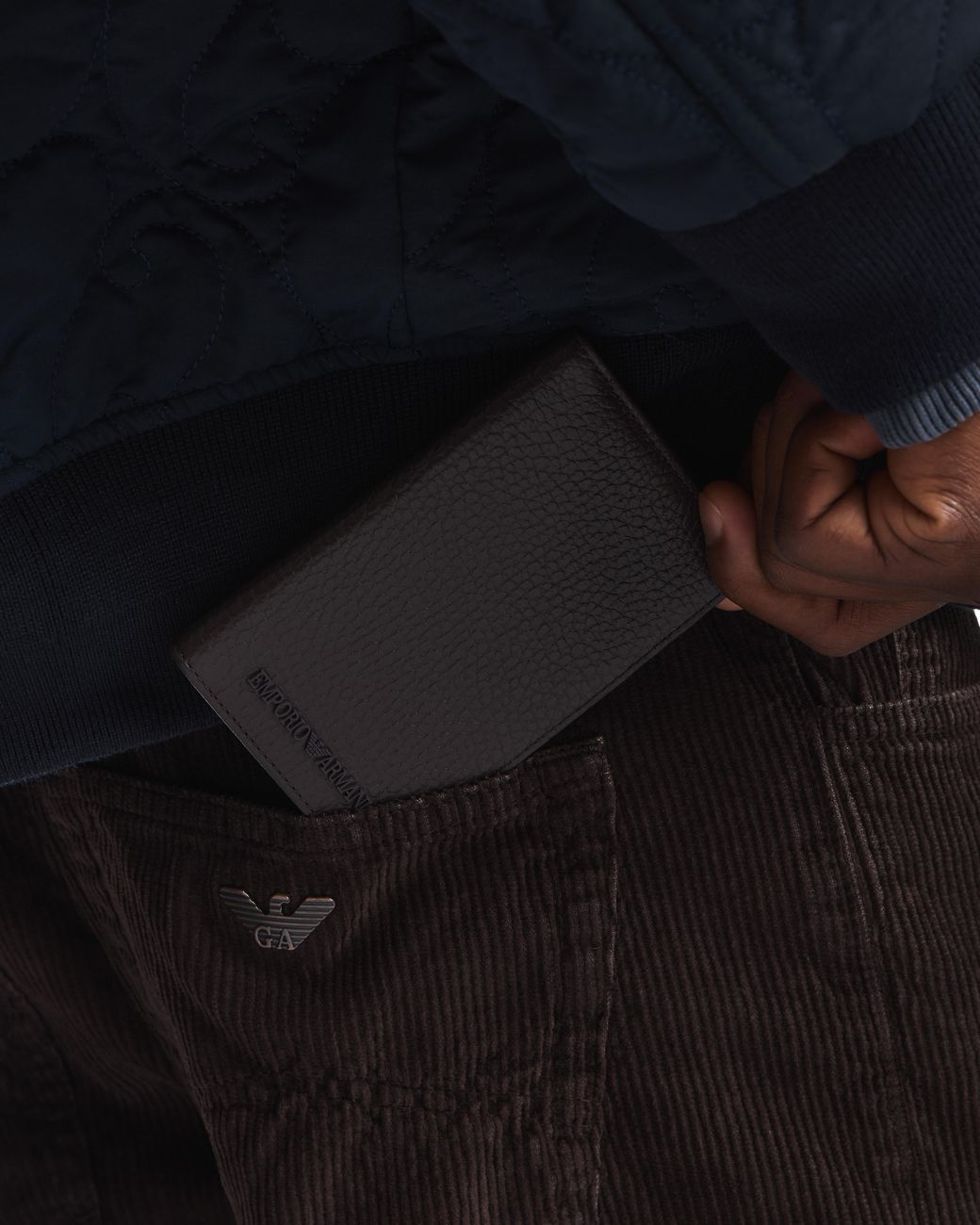 Emporio Armani Brown Zipped, Tumbled-Leather Bi-Fold Card Holder for men