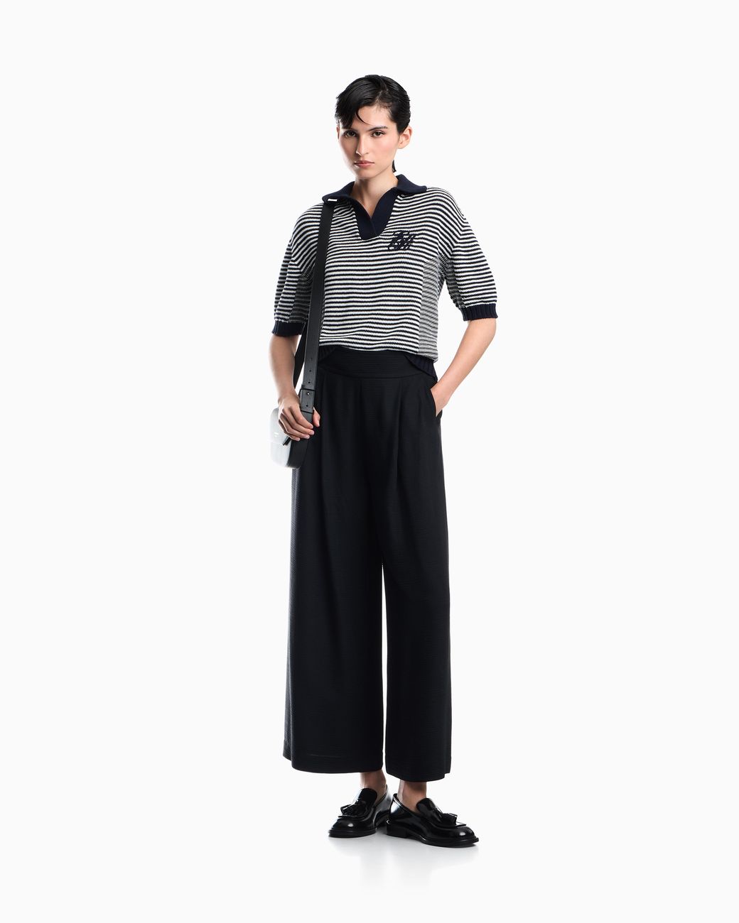 Emporio Armani Blue Striped Polo Collar Shirt Signature Capsule